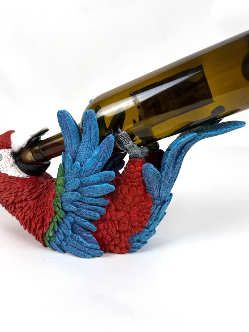 Rio Rainforest Jungle Red Scarlet Macaw Parrot Wine Bottle Holder Caddy Figurine
